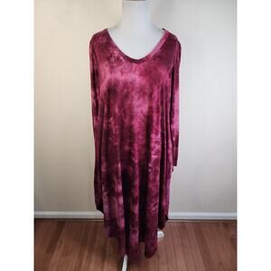 Boho Slub Knit Maxi Dress Long Sleeve Mineral Wash Rae Mode Burgundy Pockets M